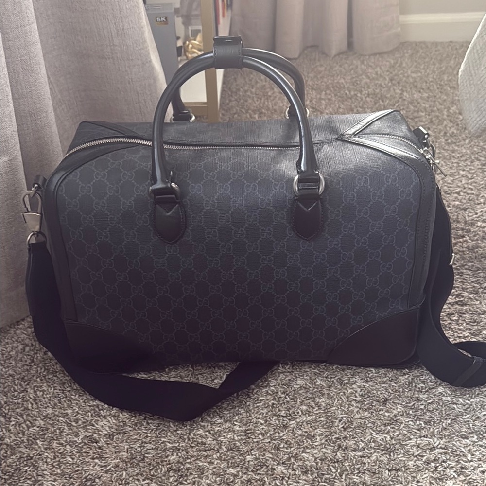 Gucci Black Duffel Bag with Monogram Canvas
